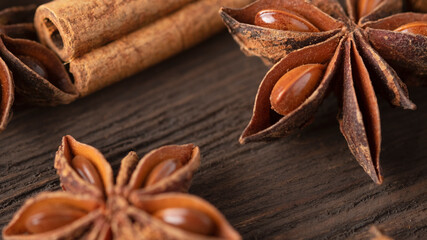 Cinnamon and anise stars background.