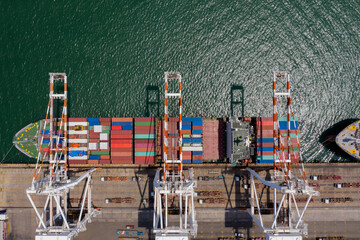Container ship terminal, and quay crane of container ship at industrial port with shipping...