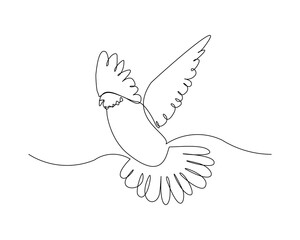 Continuous line drawing of dove symbol of love and piece. Single one line art of pigeon. vector illustration