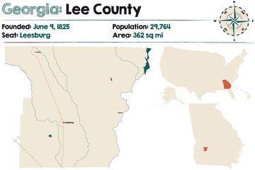 Large and detailed map of Lee county in Georgia, USA.