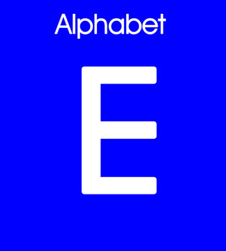 alphabet E with blue background