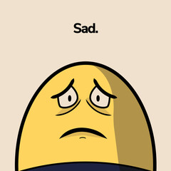 Concept of sadness. Cartoon face with a sad face. Yellow colors. Vector Illustration