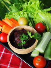 Thai northern food and cuisine Tadang dip and Capmoo  crake pork 