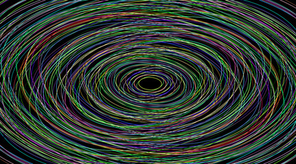 Abstract illustration of various color ellipses on black background