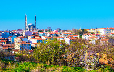 Selimiye Mosque view from hill in Edirne City of Turkey