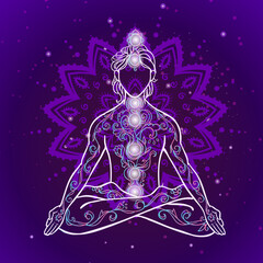 Fototapeta na wymiar Yoga man. Ornament beautiful esoteric Concept of meditation.
