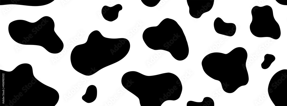 Wall mural cow seamless pattern. vector long abstract background with repeated hand drawn black stains on a whi