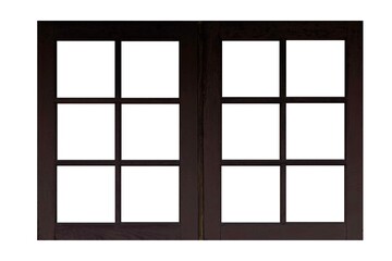 Old wooden window frame painted black vintage isolated on a white background