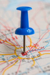 Pushpin stuck in the map