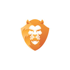 Lion Head Face and Shield Mascot Logo