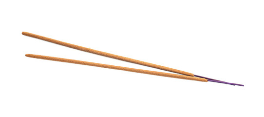 Two aromatic incense sticks on white background