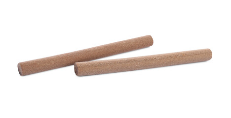 Two aromatic incense sticks on white background