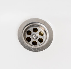 sink drain with metal filter, white faience