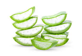 Aloe vera slice on white background.