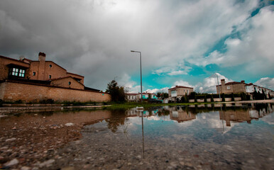 Turkey -Izmir -15 January 2021 Alaçatı street photos, reflections in rainwater.