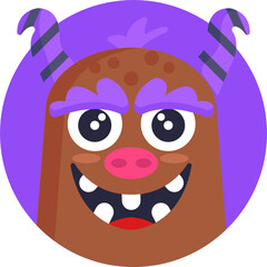 Funny colorful face of monster Icon. character for site, video, animation, website, infographic, messages, comics, newsletters.