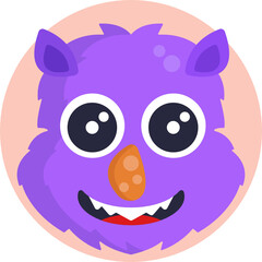 Funny colorful face of monster Icon. character for site, video, animation, website, infographic, messages, comics, newsletters.