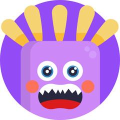 Funny colorful face of monster Icon. character for site, video, animation, website, infographic, messages, comics, newsletters.