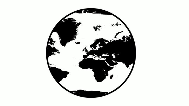 animated symbol of hemisphere of globe with continents and oceans on white background. Planet earth rotates on its axis. Video