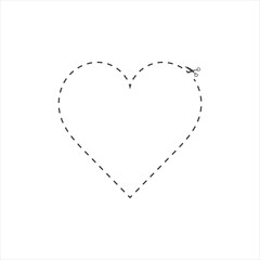 Heart concept with dotted line and scissors illustration on white isolate