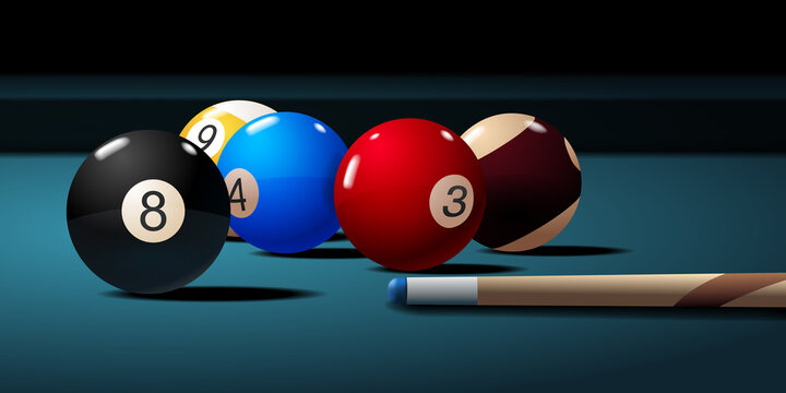 Billiard table with cue and balls
