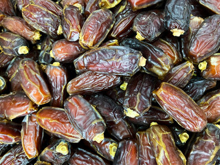 Dates on the market. Overhead view of dried fruit