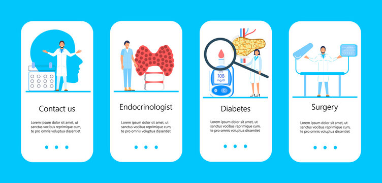 Endocrinologists diagnose and treat human thyroid gland. Specialists make blood test on hormones.Thyroid-stimulating hormone test concept vector for medical apps. Hypothyroidism vector.
