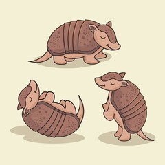 Cute Armadillo Cartoon Set Collections