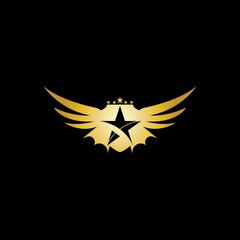 Fototapeta premium Gold Winged Shield with Star in the middle Logo Vector in Elegant Style with Black Background