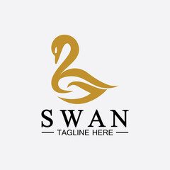 Fototapeta premium Swan logo icon vector illustration design template.elegant Flying swan bird logo