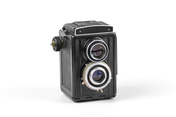 Vintage medium format camera on a white background