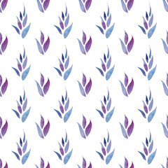 Fototapeta na wymiar Watercolor pattern with blue flowers and branches on a white background. Seamless pattern for textiles and paper.