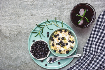 Healthy breakfast with blueberries