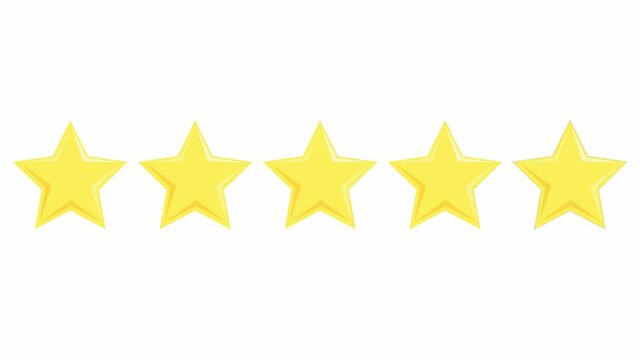 Five yellow stars customer product rating review. Vector flat illustration isolated on the white background