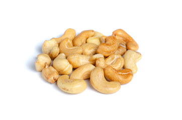 Roasted cashew nuts on white background isolation