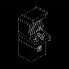 Arcade retro game machine. Wireframe low poly mesh vector illustration.