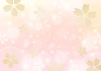 金箔の桜吹雪　春のイメージイラスト　背景素材（桜色×黄色）
