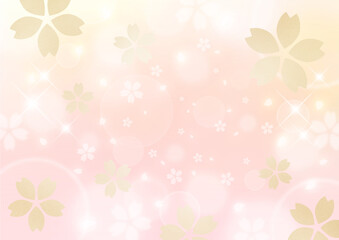 金箔の桜吹雪と煌めき　春のイメージイラスト　背景素材（桜色×黄色）