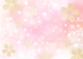 金箔の桜吹雪と煌めき　春のイメージイラスト　背景素材（ピンク）