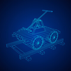 Handcar transportation. Draisine or rail vehicle. Wireframe low poly mesh vector illustration.