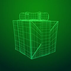 Gift Box with ribbon. Wireframe low poly mesh vector illustration.