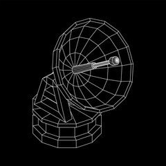 Radar. Directional radio antenna with satellite dish. Astronomy radio telescope . Wireframe low poly mesh vector illustration