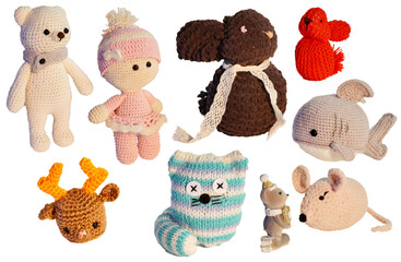 Knitted toys Collection with a cut-out background