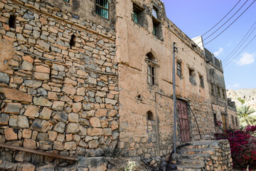 Abandoned houses made of stone in the ancient village of Misfat Al Abriyeen, Oman.