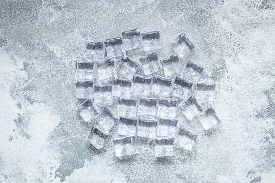 artificial ice plastic pieces
transparent acrylic pieces not really cold, optical illusion ready to eat on the table outdoor top view copy space for text food background