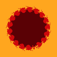 round frame from drawn red hearts on a yellow background. Template for your design