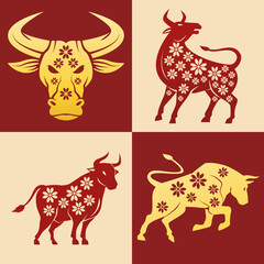 chinese new year 2021 oxen set icons