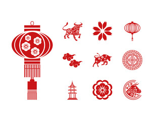 bundle of ten chinese new year 2021 set icons