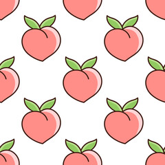 Cute seamless pattern with fruit peach on a white background. Beautiful print for packaging, wrapping paper, textile and etc.