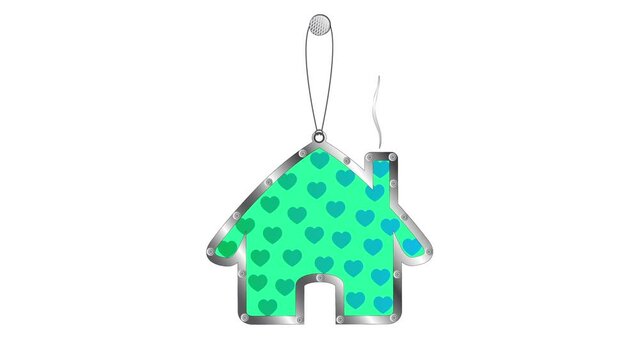 Animated keychain house on a white background. Buying a home.